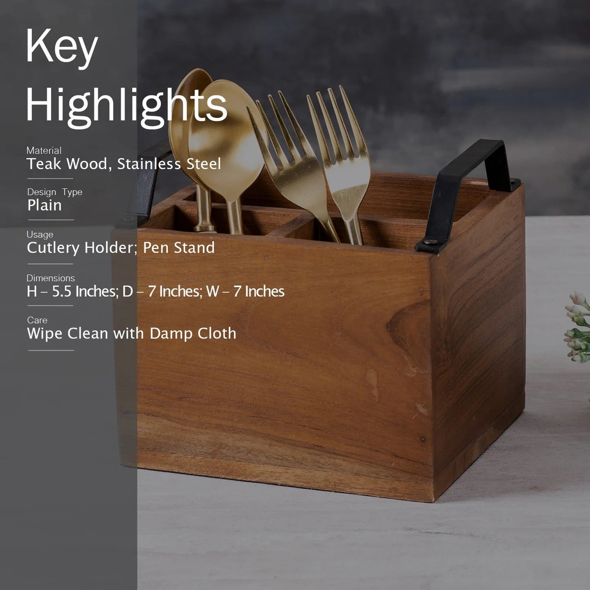 Teak Wood Cutlery Holder Small Black Handle Mini Me