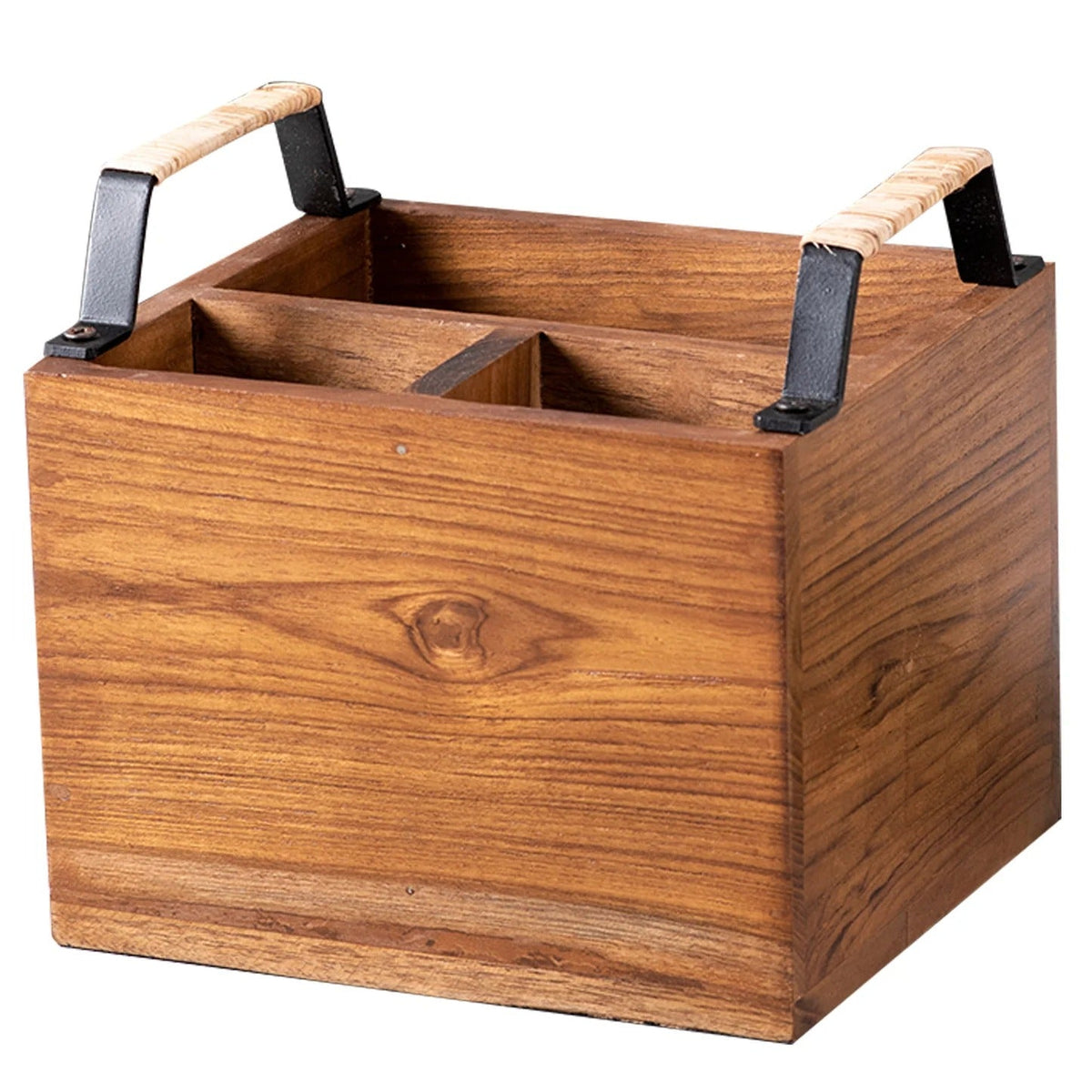 Teak Wood Cutlery Holder Small Black with Cane Mini Me