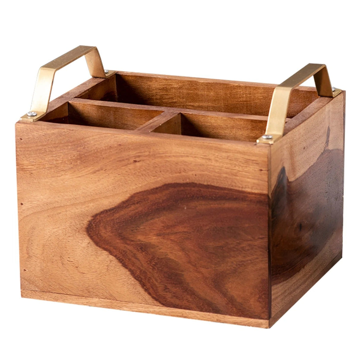 Teak Wood Cutlery Holder Small Gold Handle Mini Me