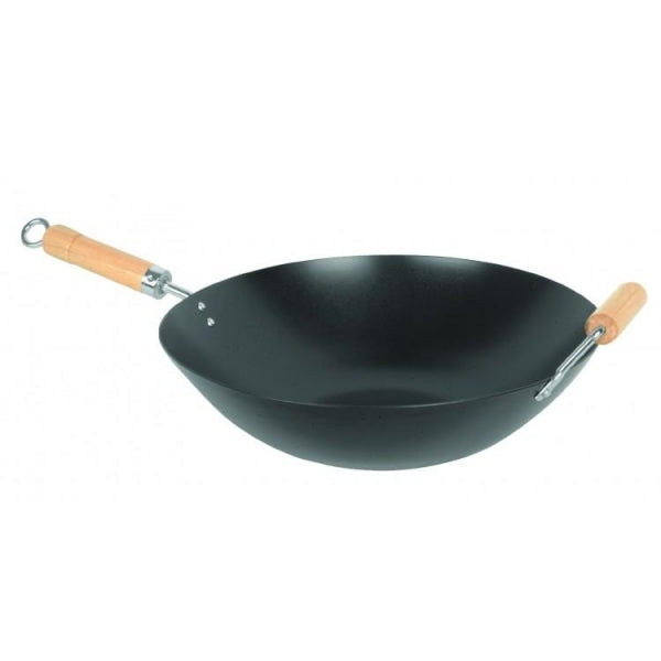 Non Stick Carbon Steel Wok 355mm Wok with Wood Helper Handle