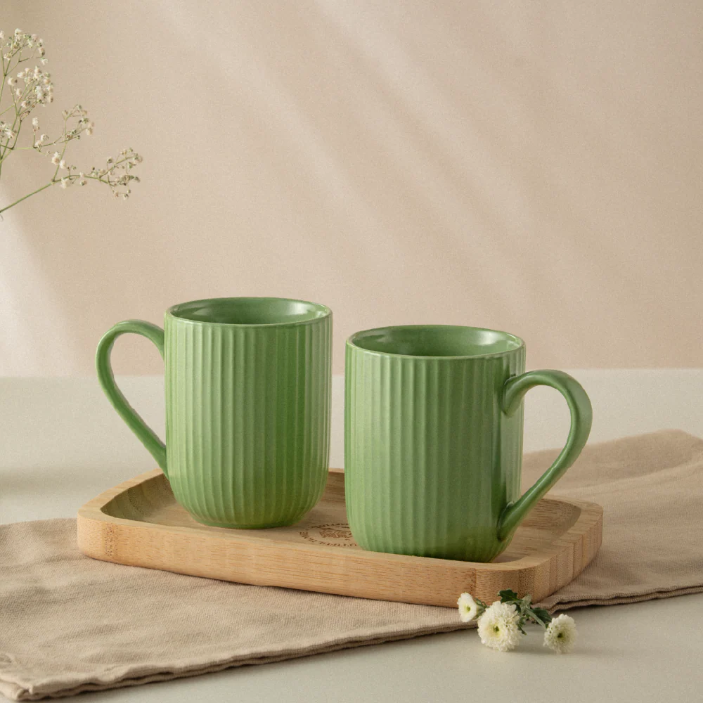 Porcelia Flute Mug Rose Set of 2 (350 ml×2) Moss