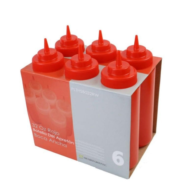 Wide Mouth Squeeze Bottle 16oz / 475ml Red - Pack of 6