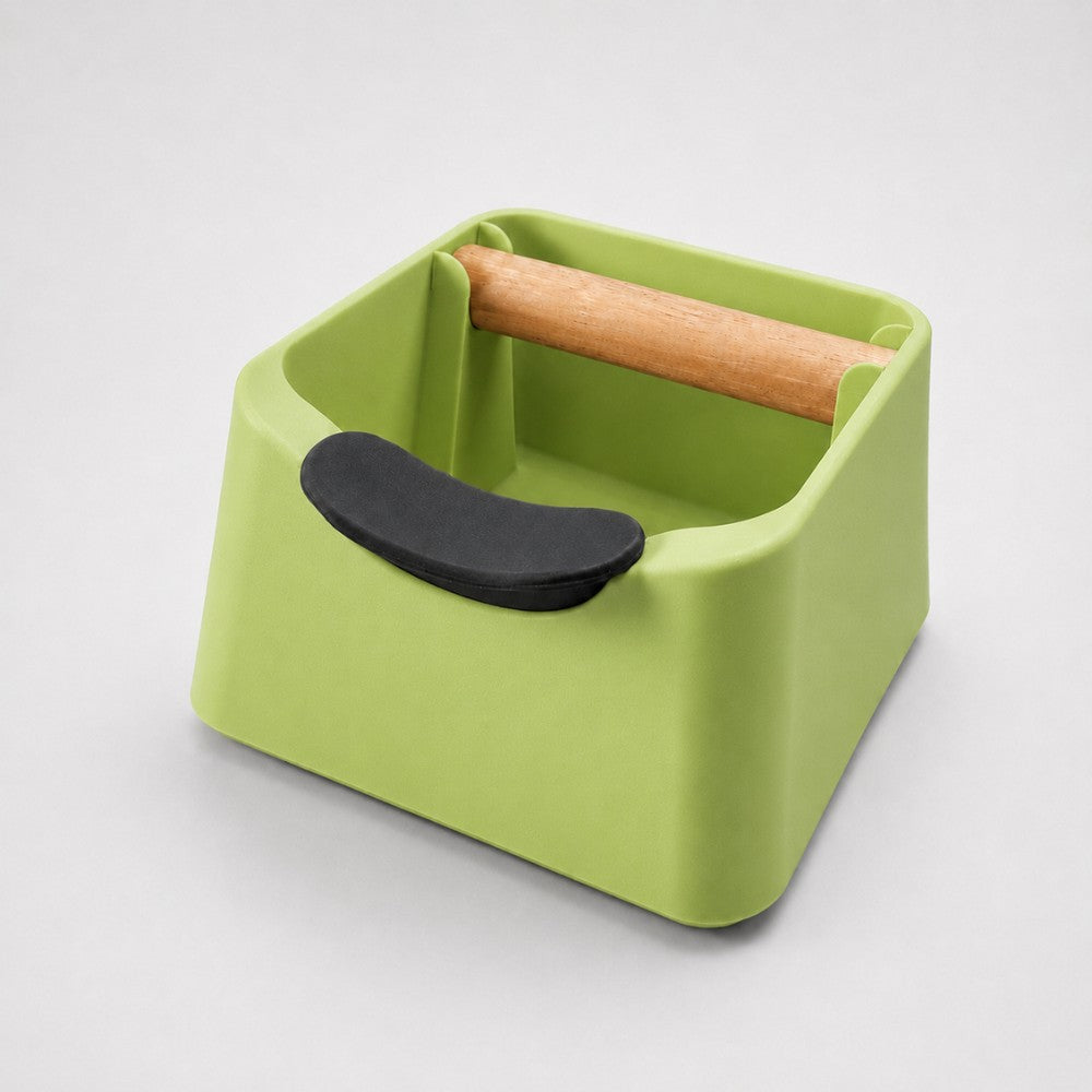 3-in-1 Espresso Knock Box with Portafilter Stand & Oak Wood Knock Bar Matte Apple Green