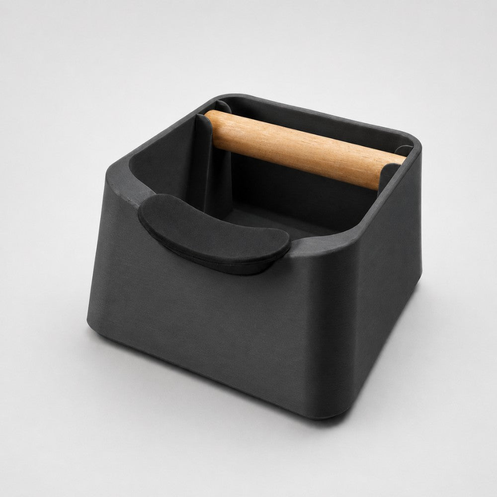 3-in-1 Espresso Knock Box with Portafilter Stand & Oak Wood Knock Bar Matte Charcoal