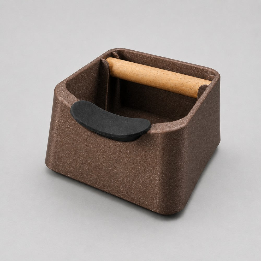 3-in-1 Espresso Knock Box with Portafilter Stand & Oak Wood Knock Bar Galaxy Brown