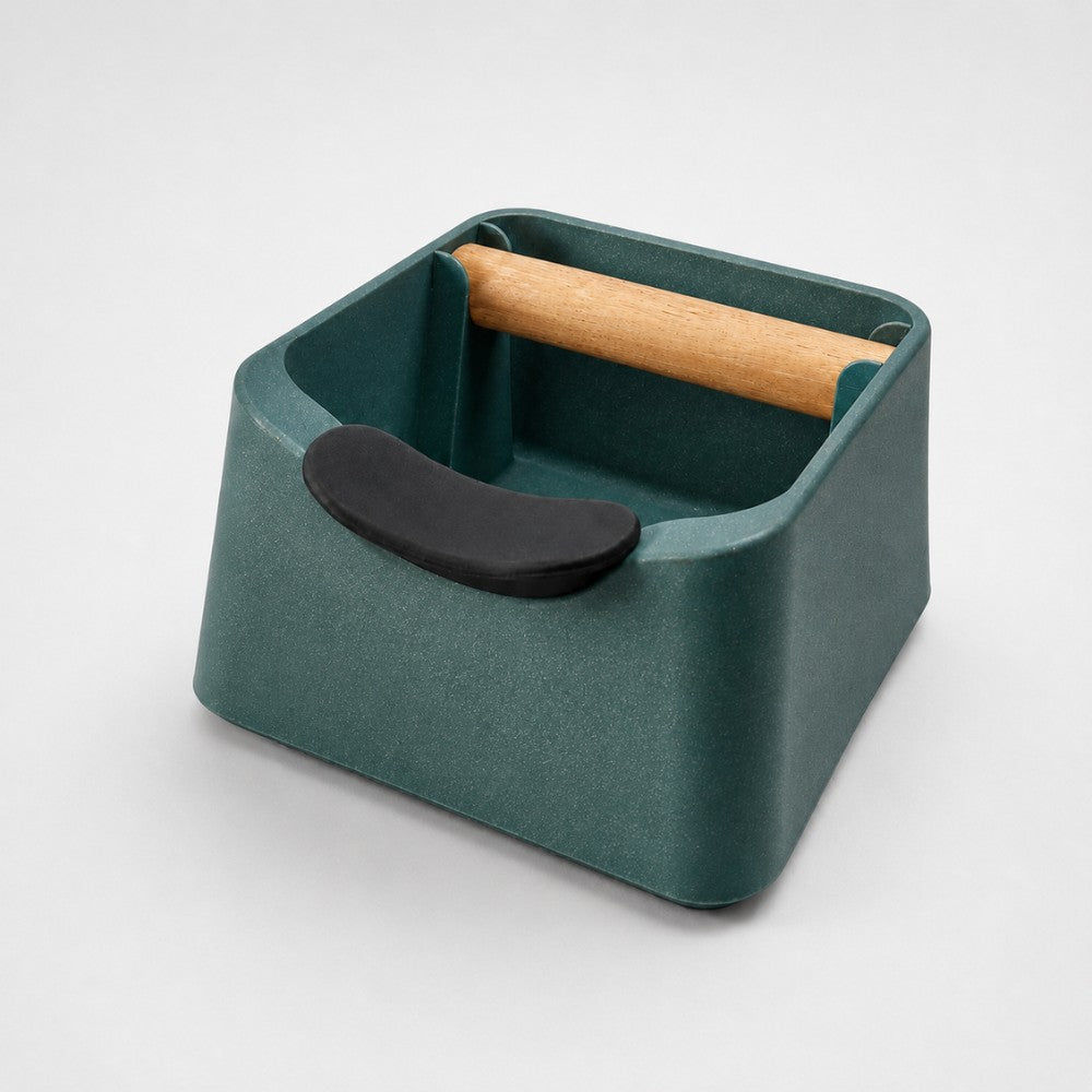 3-in-1 Espresso Knock Box with Portafilter Stand & Oak Wood Knock Bar Galaxy Green
