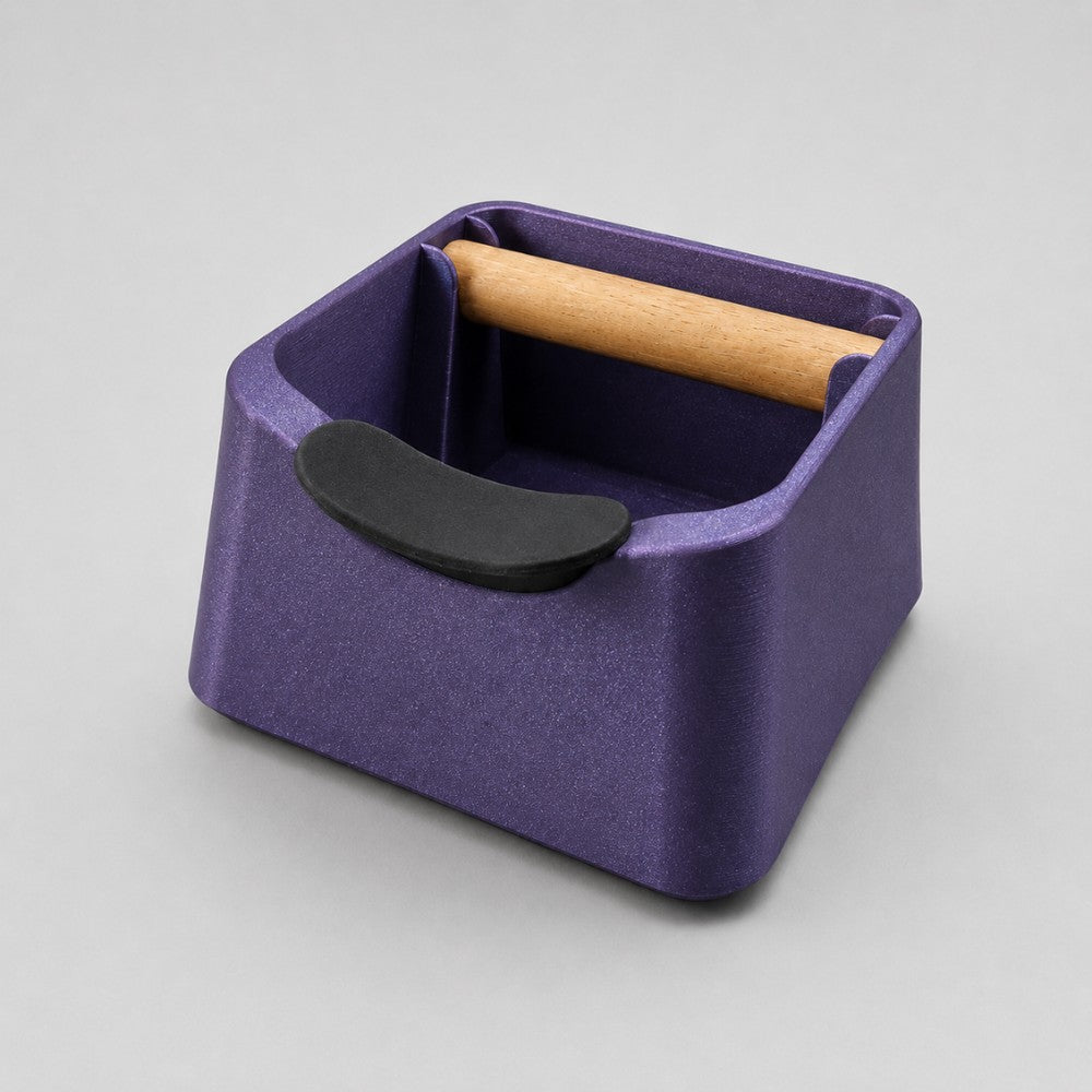 3-in-1 Espresso Knock Box with Portafilter Stand & Oak Wood Knock Bar Galaxy Purple