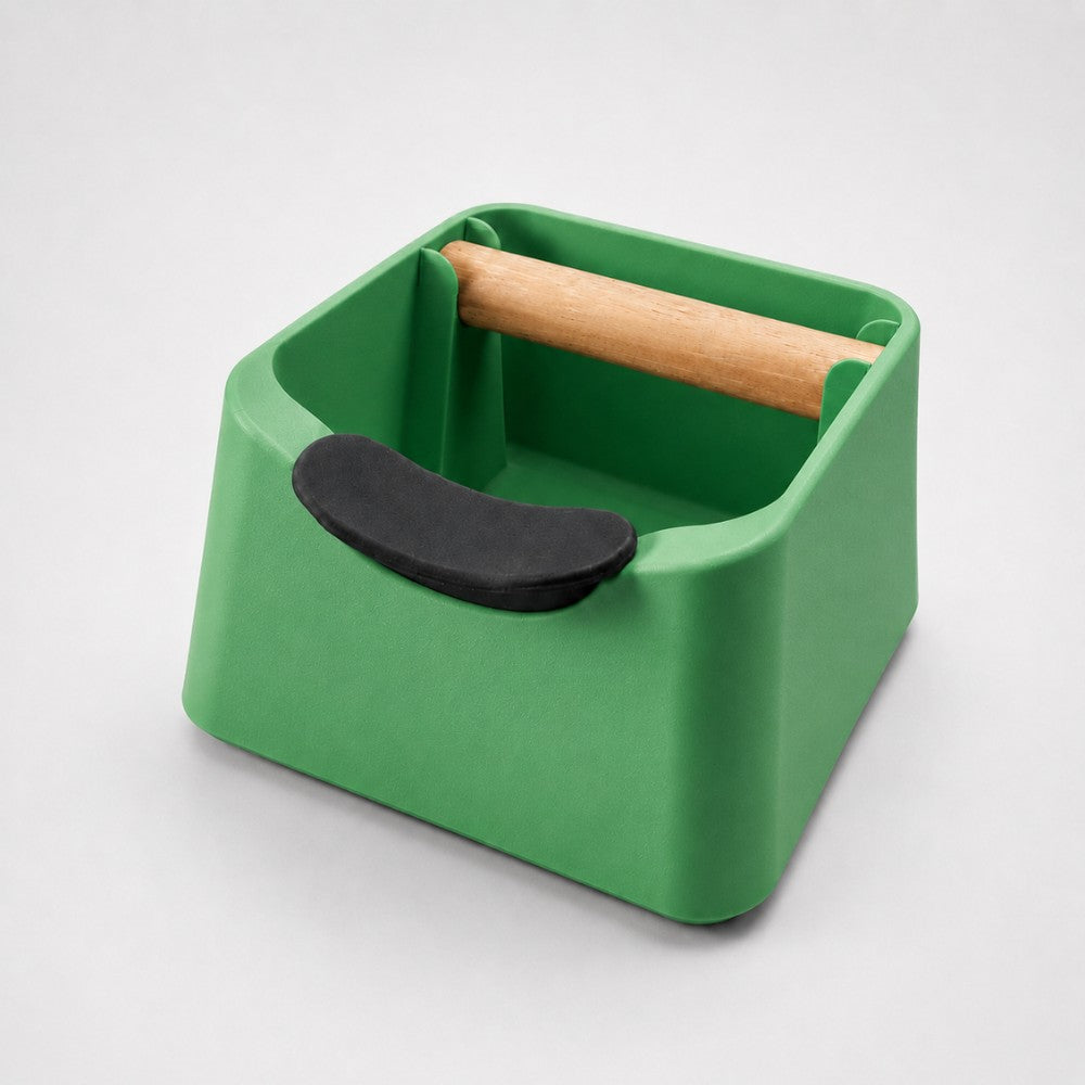 3-in-1 Espresso Knock Box with Portafilter Stand & Oak Wood Knock Bar Matte Grass Green
