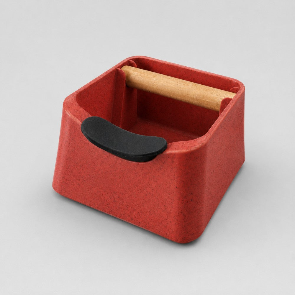 3-in-1 Espresso Knock Box with Portafilter Stand & Oak Wood Knock Bar Marble Red