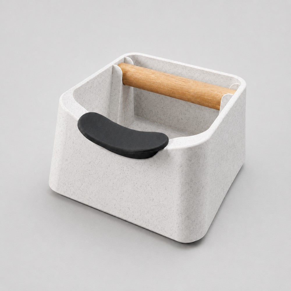 3-in-1 Espresso Knock Box with Portafilter Stand & Oak Wood Knock Bar Marble White