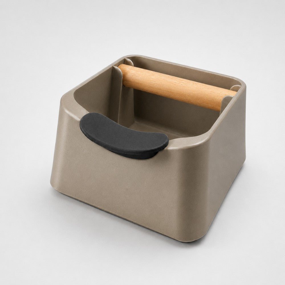 3-in-1 Espresso Knock Box with Portafilter Stand & Oak Wood Knock Bar Metallic Gold
