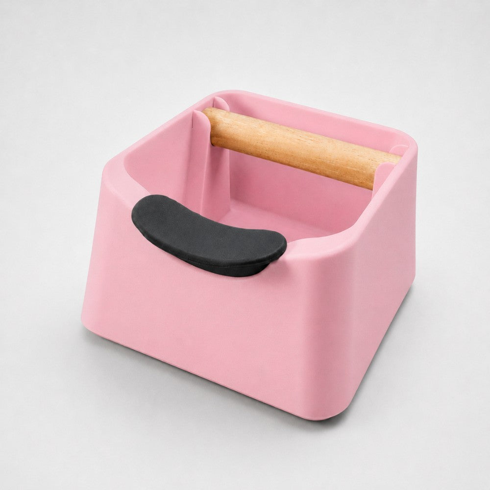 3-in-1 Espresso Knock Box with Portafilter Stand & Oak Wood Knock Bar Matte Sakura Pink