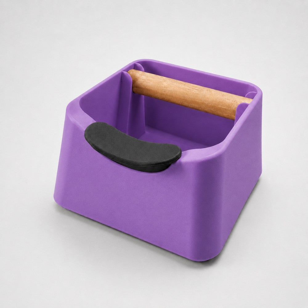 3-in-1 Espresso Knock Box with Portafilter Stand & Oak Wood Knock Bar Matte Lilac Purple