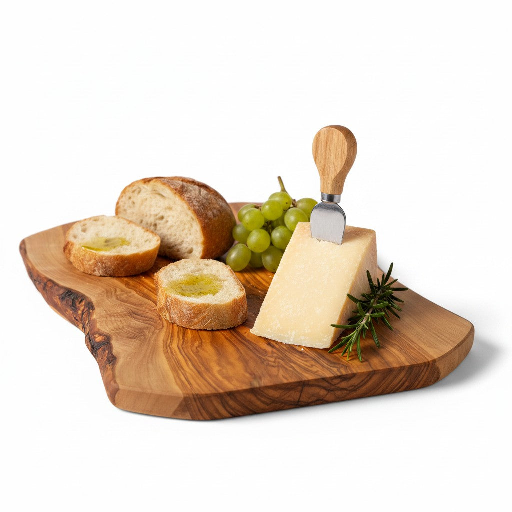 Handmade Olive Wood Live Edge Cutting Board — Rustic Grazing & Serving Board | Natural Bark Edge | Choose Your Size