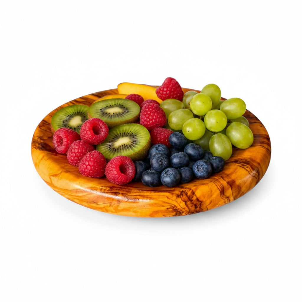 Olive Wood Circular Serving Board Platter | Round Wooden Serving Tray Set