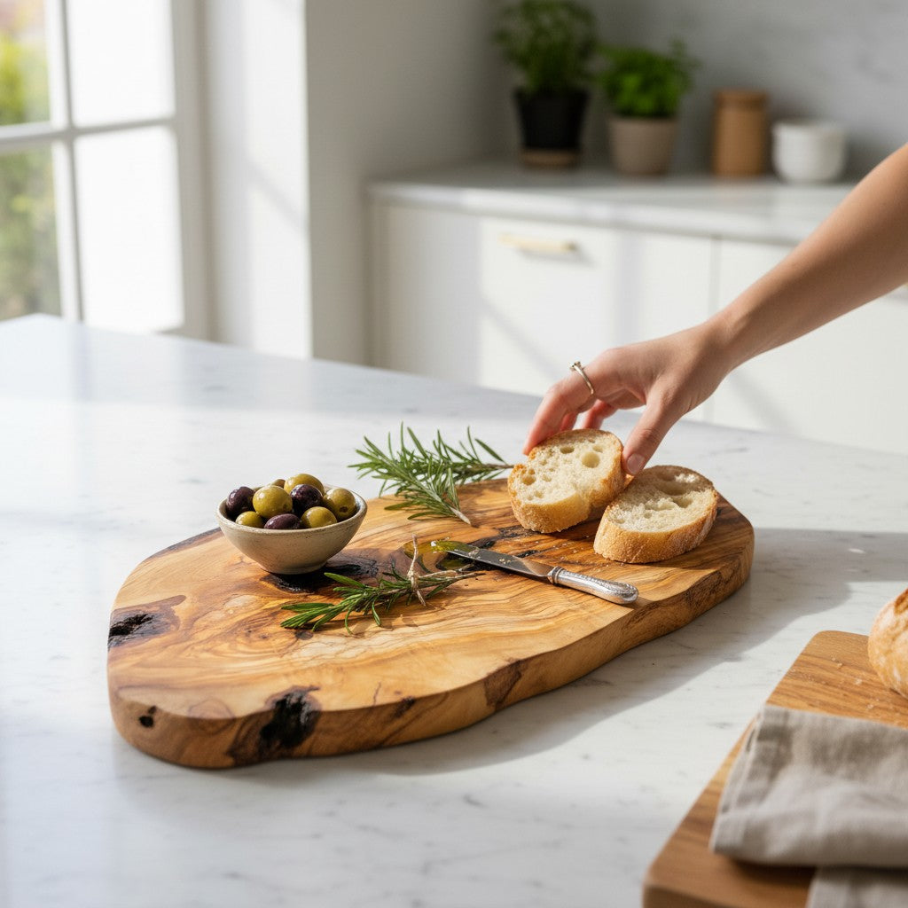 Large Handmade Olive Wood Freeform Serving Board | Extra Large Live Edge Grazing & Chopping Board | Unique Grain | 35–60 cm