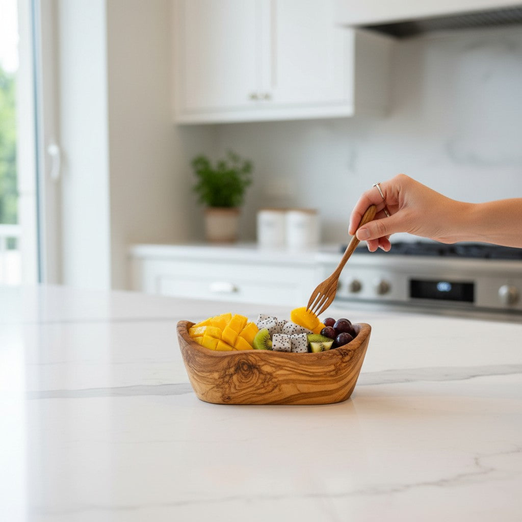 Handcrafted Olive Wood Boat Bowl | Deep Oval Fruit Salad & Serving Bowl | Beautiful Natural Grain | 13 cm · 15 cm · 18 cm