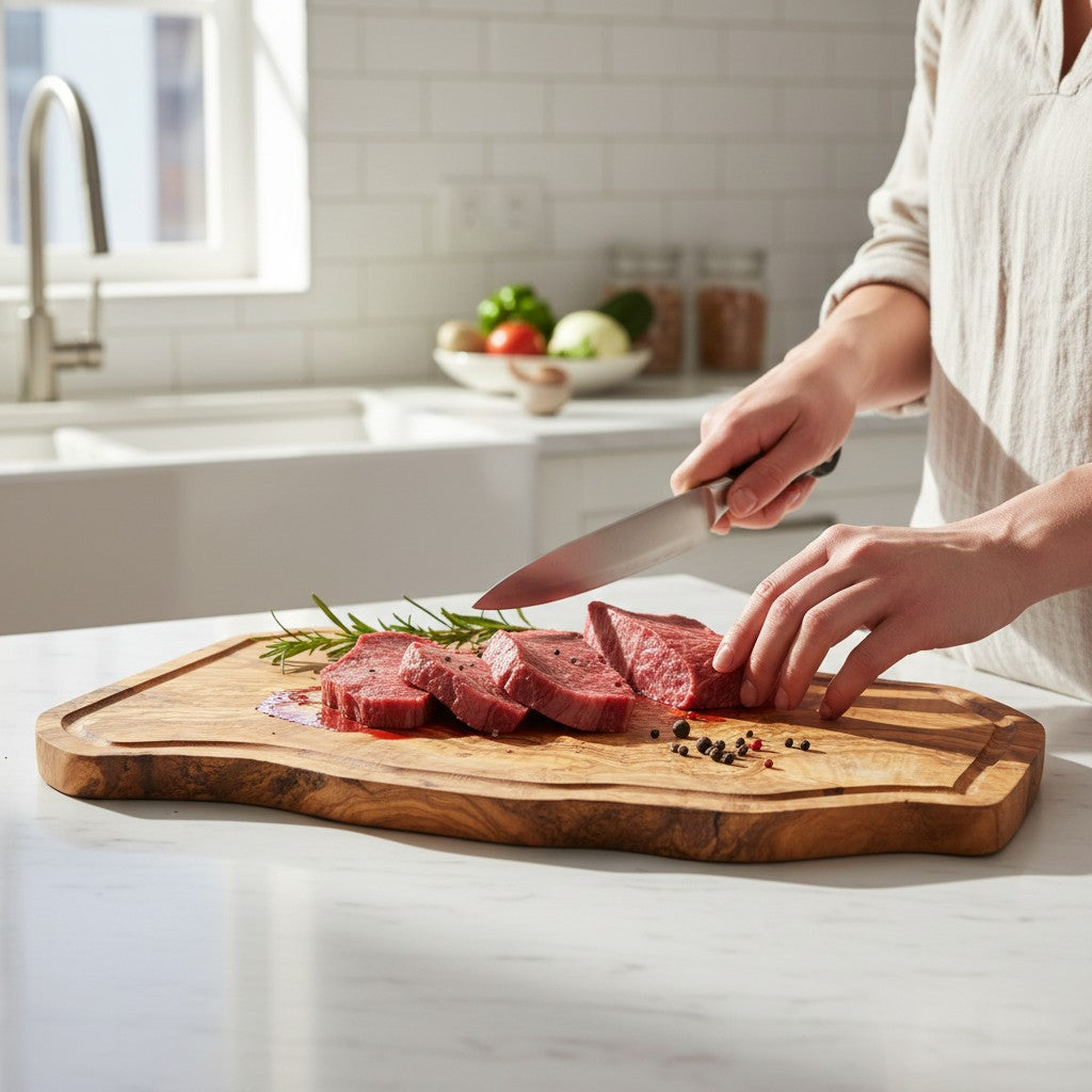 Handmade Olive Wood Rustic Freeform Cutting Board | Live Edge Meat & Grazing Serving Board | Antibacterial | 35–60 cm