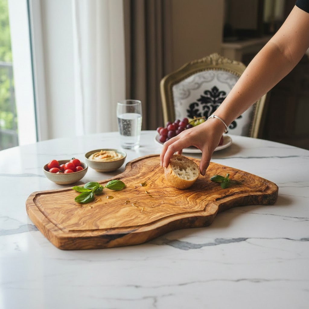 Handmade Olive Wood Rustic Freeform Cutting Board | Live Edge Meat & Grazing Serving Board | Antibacterial | 35–60 cm