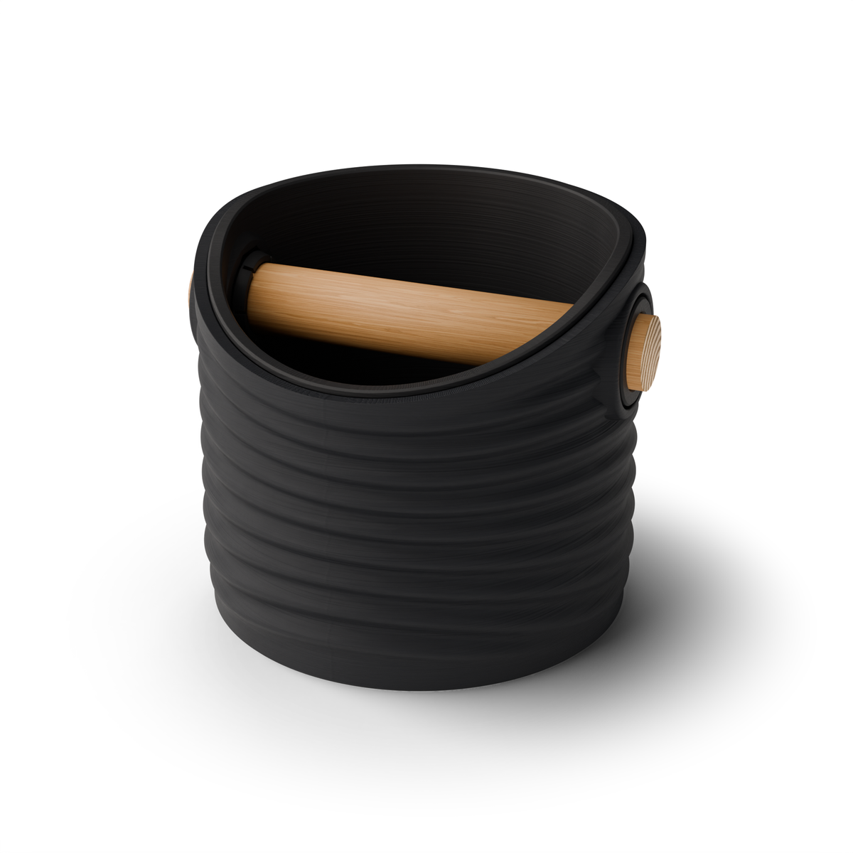 Rippled Round Espresso Knock Box, Two-Tone with Oak Bar Charcoal Charcoal