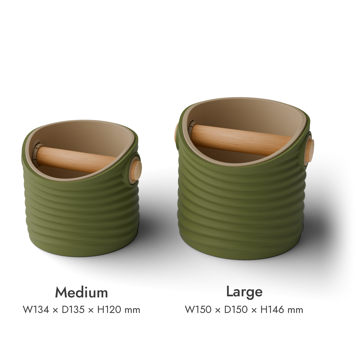 Rippled Round Espresso Knock Box, Two-Tone with Oak Bar