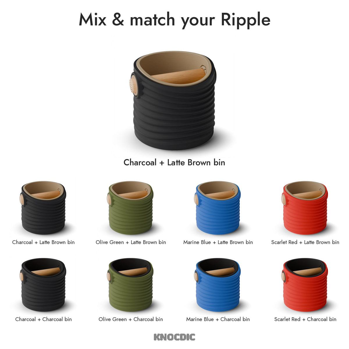 Rippled Tapered Espresso Knock Box, Two-Tone with Oak Bar