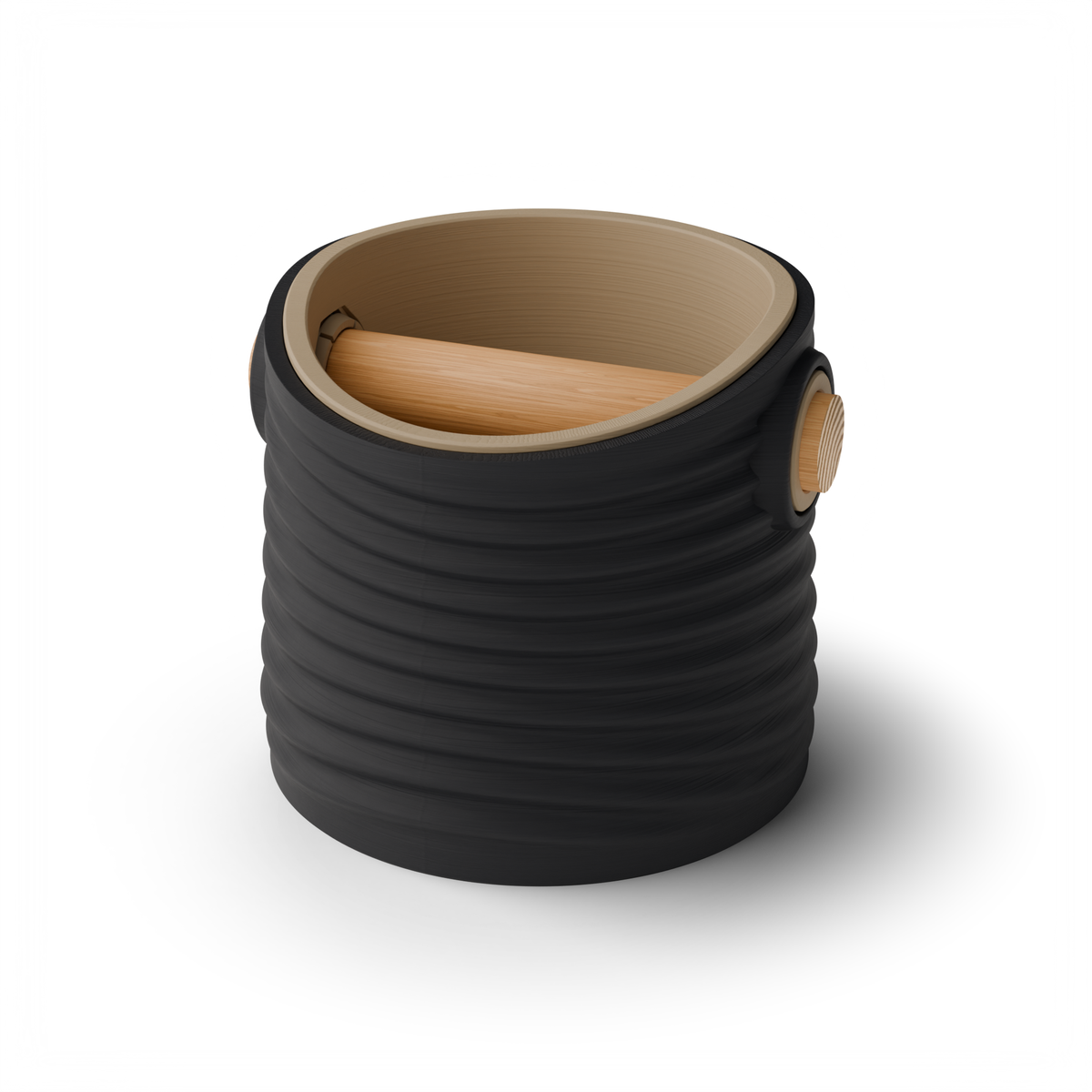 Rippled Tapered Espresso Knock Box, Two-Tone with Oak Bar Charcoal Latte Brown