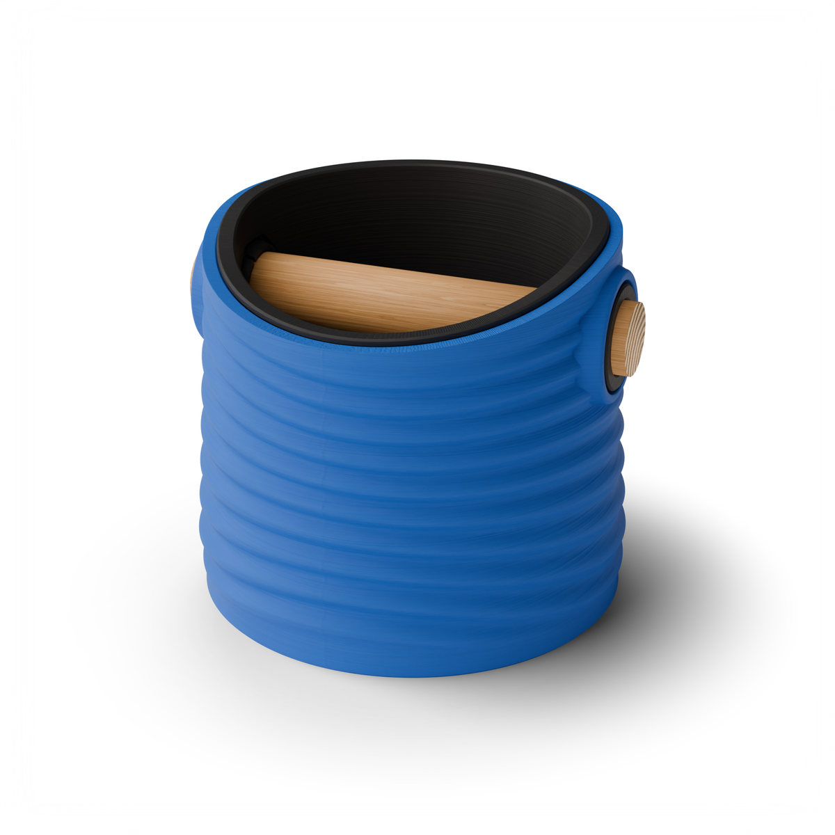 Rippled Tapered Espresso Knock Box, Two-Tone with Oak Bar Marine Blue Charcoal