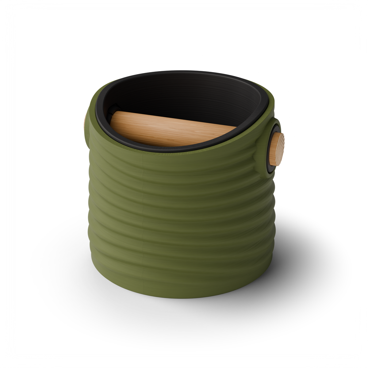 Rippled Tapered Espresso Knock Box, Two-Tone with Oak Bar Olive Green Charcoal