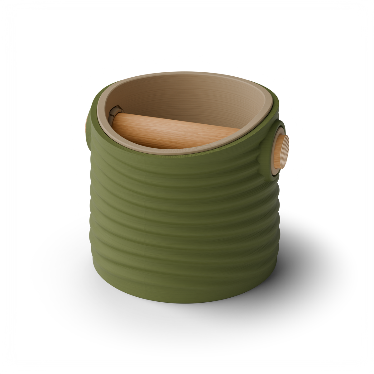 Rippled Tapered Espresso Knock Box, Two-Tone with Oak Bar Olive Green Latte Brown