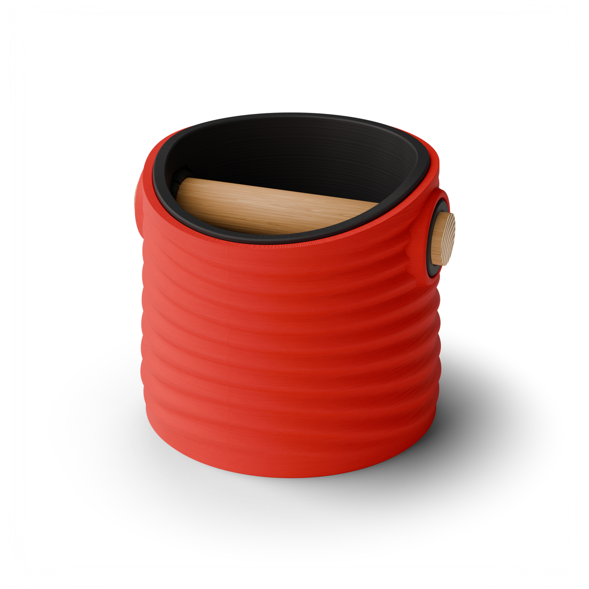 Rippled Tapered Espresso Knock Box, Two-Tone with Oak Bar Scarlet Red Charcoal