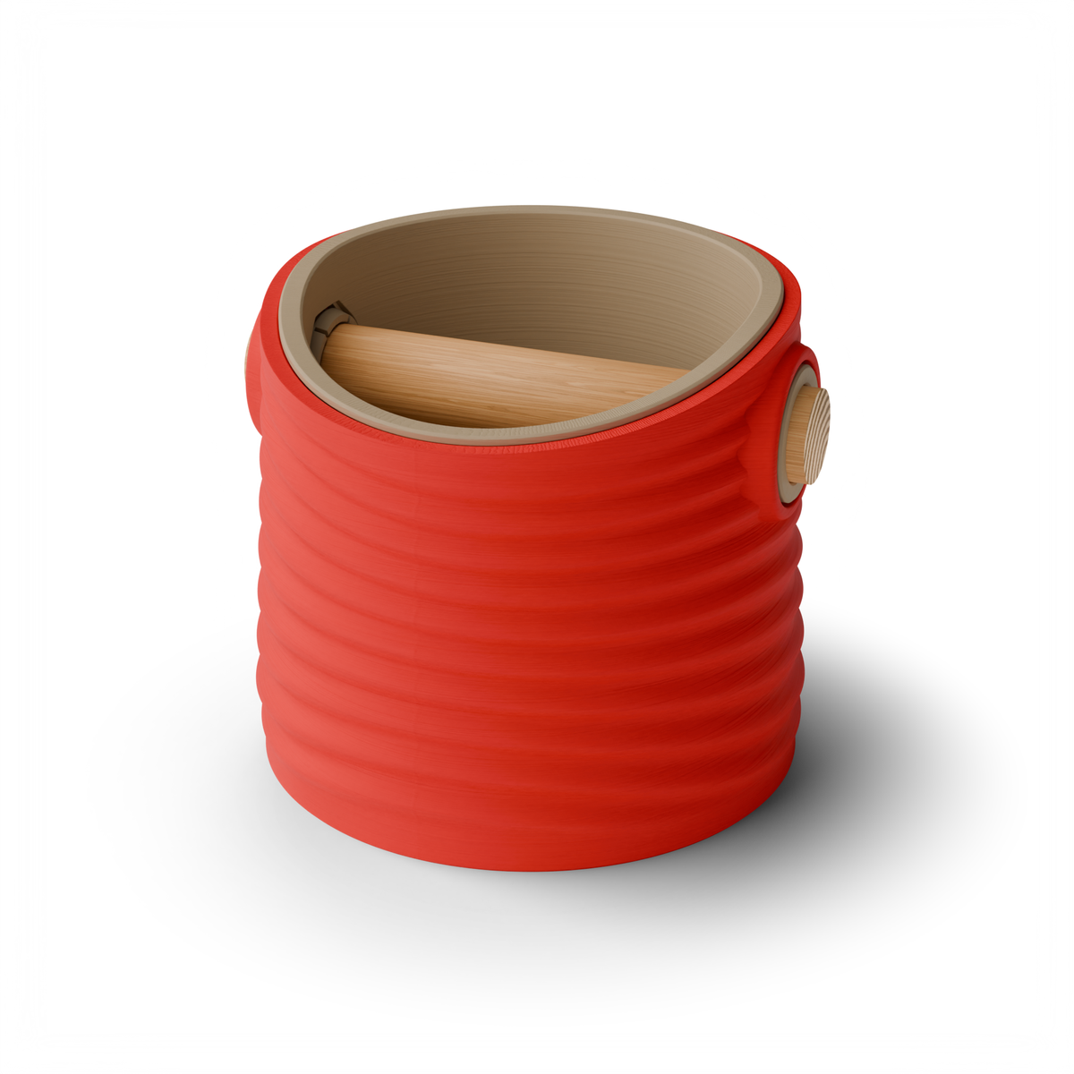 Rippled Tapered Espresso Knock Box, Two-Tone with Oak Bar Scarlet Red Latte Brown