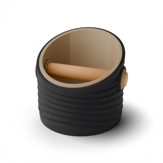 Rippled Angled Espresso Knock Box, Two-Tone with Oak Bar Charcoal Latte Brown