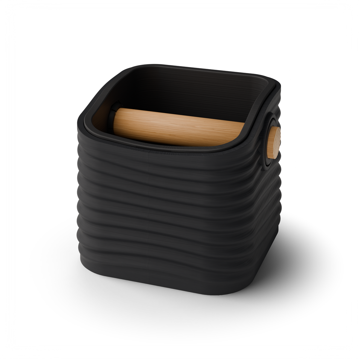 Rippled Square Tapered Espresso Knock Box, Two-Tone with Oak Bar Charcoal Charcoal