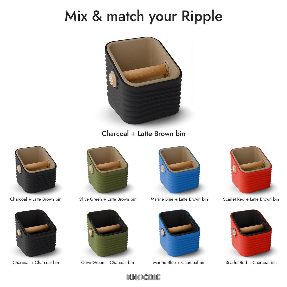 Rippled Square Angled Espresso Knock Box, Two-Tone with Oak Bar