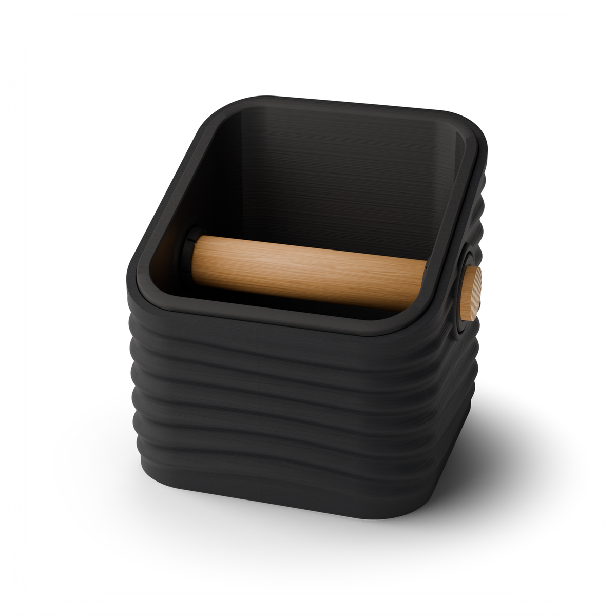 Rippled Square Angled Espresso Knock Box, Two-Tone with Oak Bar Charcoal Charcoal