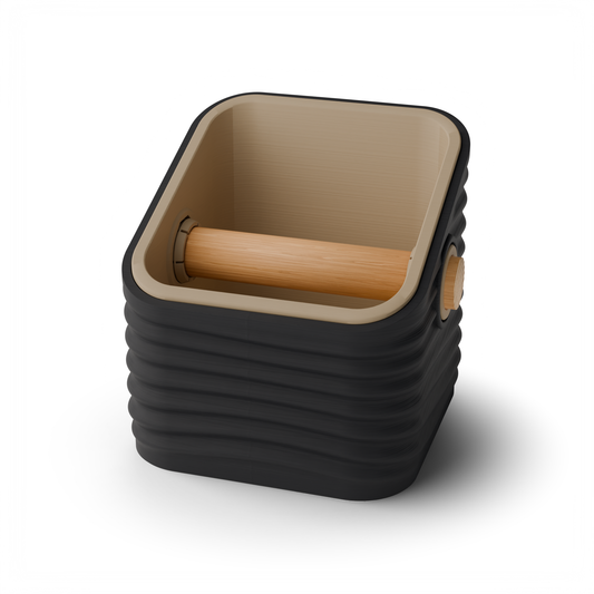 Rippled Square Angled Espresso Knock Box, Two-Tone with Oak Bar Charcoal Latte Brown