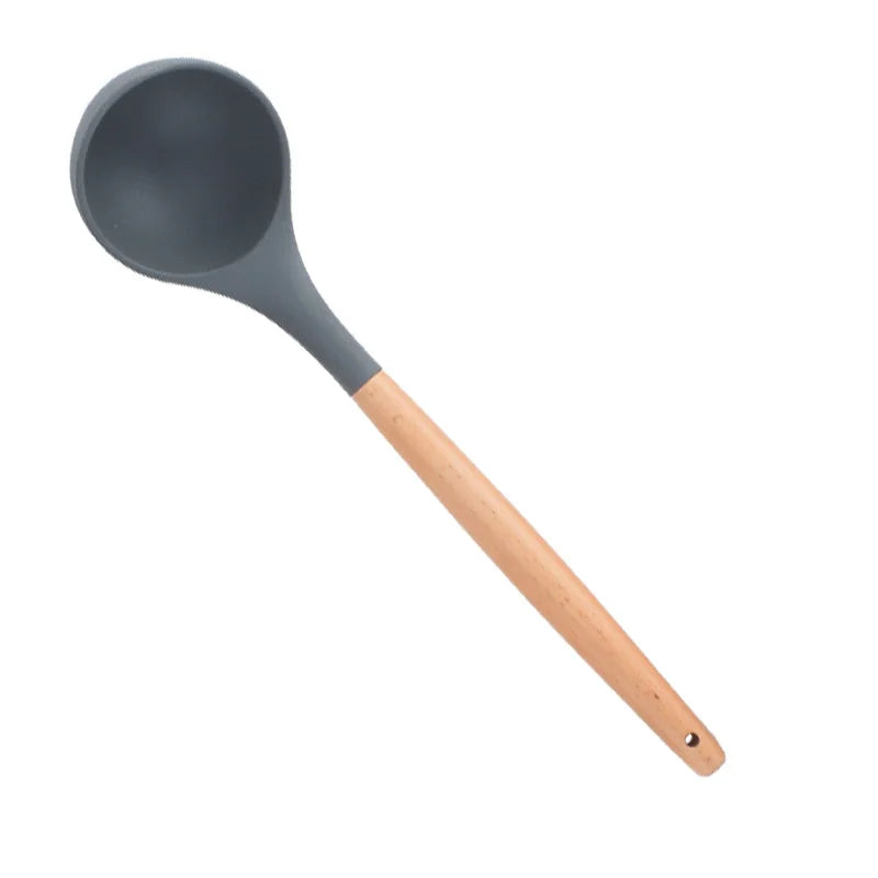 Heat Resistant Silicone Cooking Utensil with Wooden Handle – Up to 230°C Turner, Tongs, Spatula, Spoon, Brush & Whisk – Ideal for Nonstick Cookware Style 17