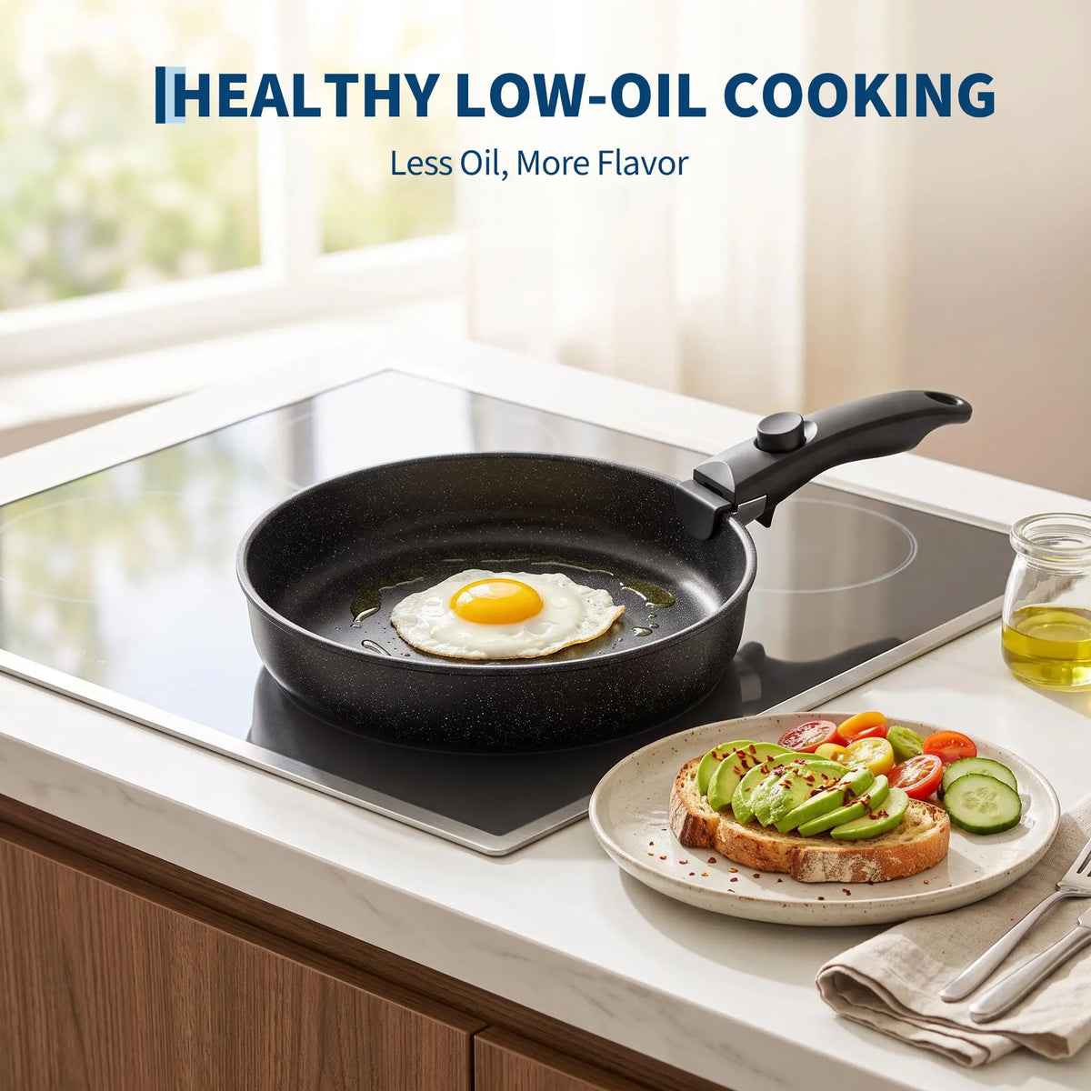 19 Piece Ceramic Non-Stick Cookware Set with Detachable Handles – Stackable Induction Pots & Pans – Ideal for Small Kitchens, Caravans & Campervans – Available in White & Black Colours