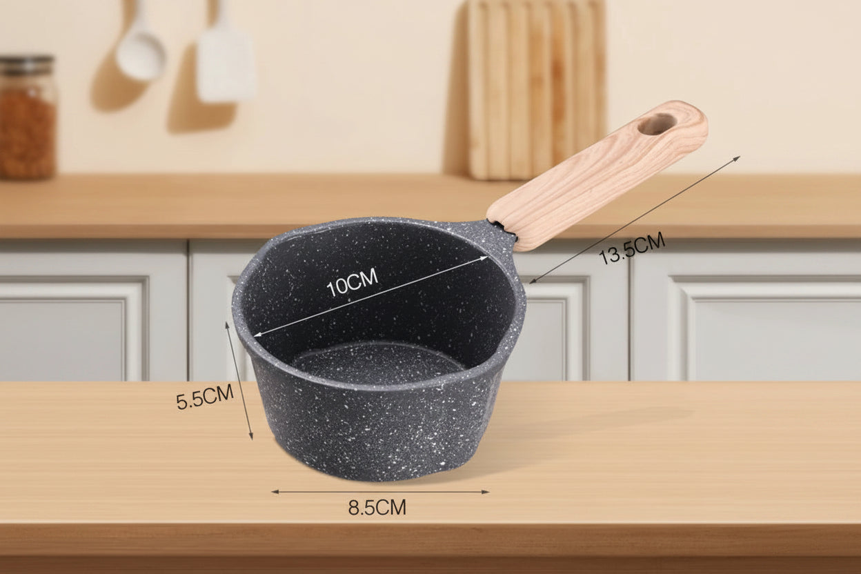 Small Nonstick Saucepan with Wooden Handle For Even Heat Distribution On All Stove Use Cast Aluminum Cookware