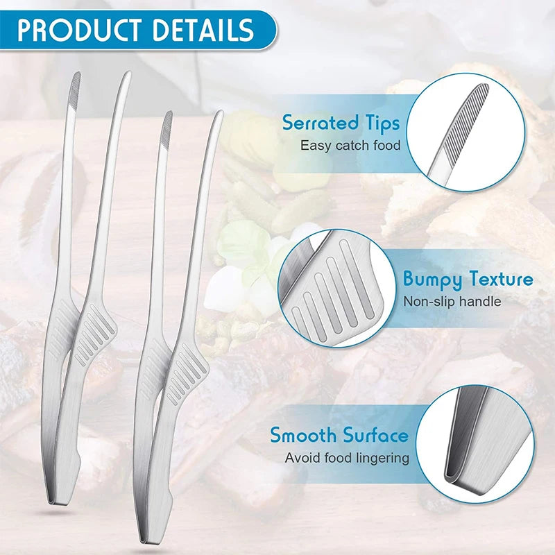 Stainless Steel Self-Standing Grill Tongs – Non-Slip Korean & Japanese Style BBQ Tongs – Perfect for Grilling, Turning Meat & Serving