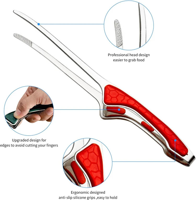 Stainless Steel Self-Standing Grill Tongs – Non-Slip Korean & Japanese Style BBQ Tongs – Perfect for Grilling, Turning Meat & Serving