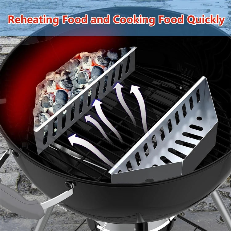 Stainless Steel Charcoal Basket – BBQ Charcoal Holder & Container Tray – Great for Indirect Grilling & Smoking on Kettle Barbecues