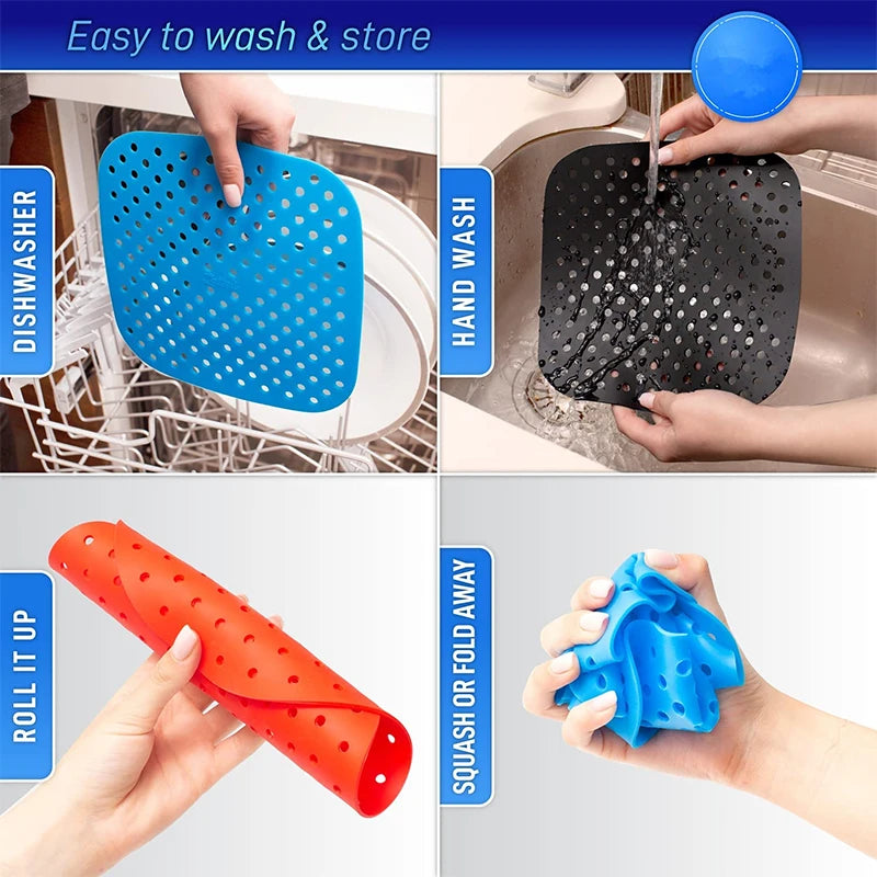 3 Piece Reusable Silicone Air Fryer Liners – 8.5 Inch Square Non-Stick Air Fryer Mats – Perfect for Air Frying & Steaming