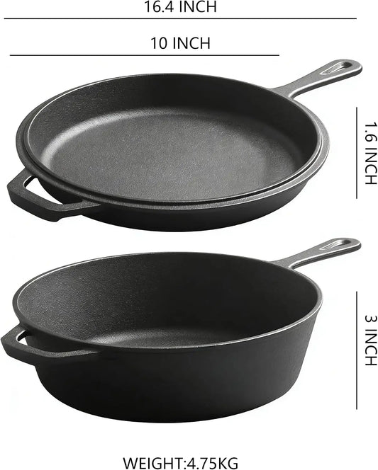 Cast Iron Casserole Pot with Frying Pan Lid – Pre-Seasoned 2-in-1 Dutch Oven Set with Ergonomic Handles – Best for Stews, Bread & Campfire Cooking United Kingdom