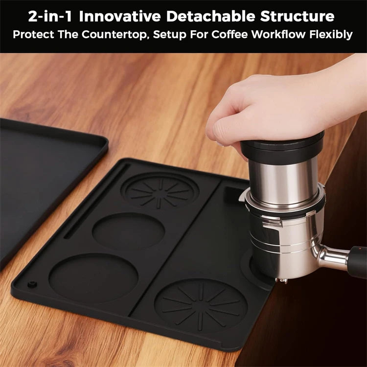 Silicone Espresso Machine Coffee Mat with Detachable Tamping Mat – Anti-Slip Heat Resistant Coffee Bar Mat – Ideal for Home Coffee Stations