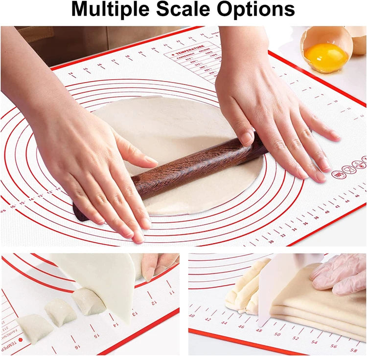 Thick Silicone Baking Mat with Measurements & Raised Edges – Reusable Non-Stick Pastry & Dough Rolling Mat – Great for Kneading, Rolling & Baking – Available in Red & Black Colours