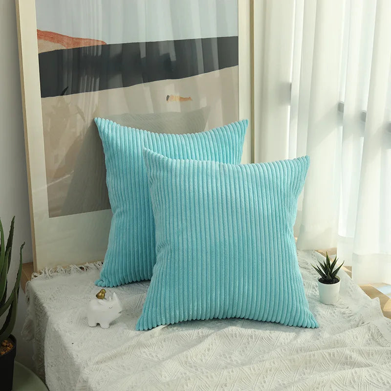 2 Piece Corduroy Striped Throw Pillow Cases 45x45cm – Soft Plush Decorative Cushion Covers – Great for Sofas, Beds & Living Rooms