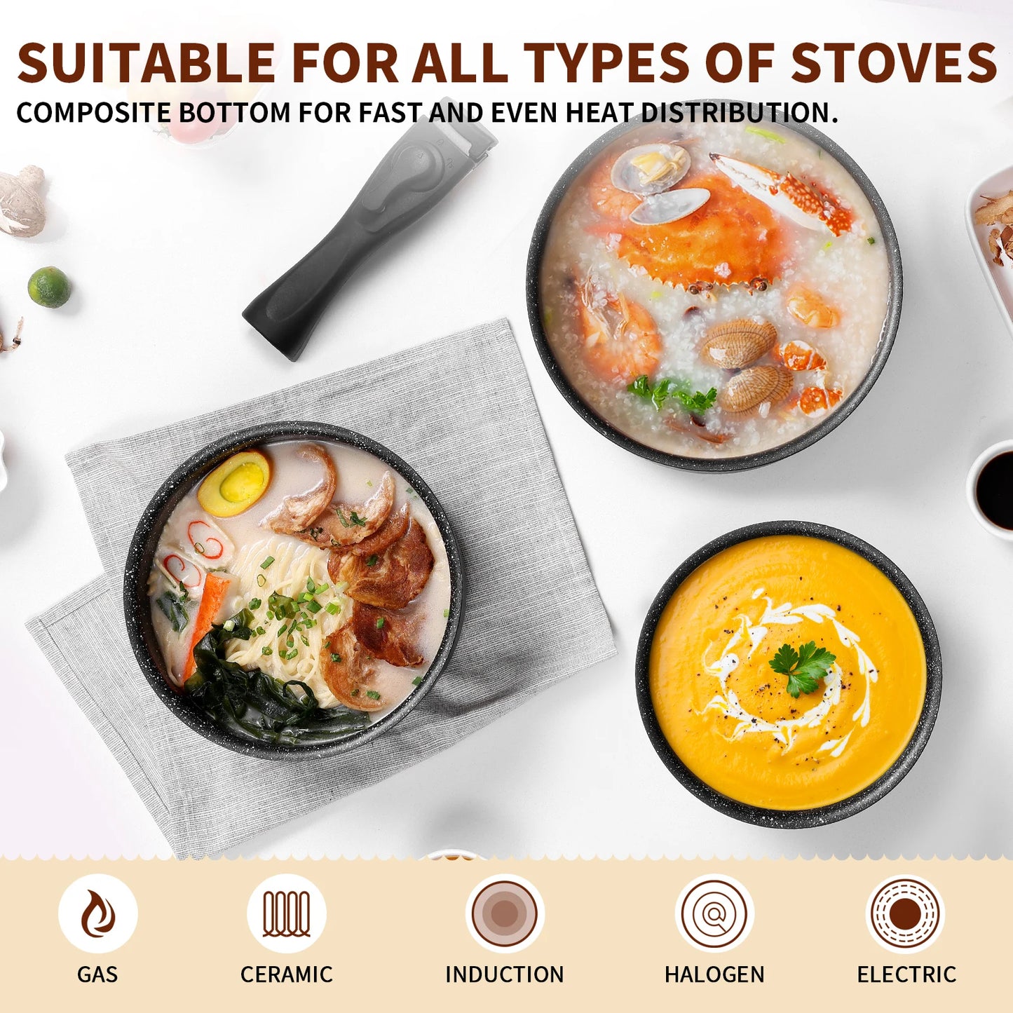 Non-Stick Saucepan Set with Detachable Handle & Fridge-Safe Sealing Lids – Durable PFOA-Free Black Aluminium Cookware for Soup, Sauces, Curries, Boiling, Simmering, Frying & Daily Cooking, Oven Use & Compact Storage