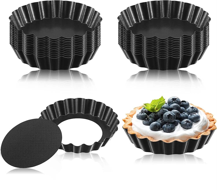 8cm Non-Stick Carbon Steel Mini Tart Pans with Removable Bottoms – Fluted Egg Tart Moulds – Great for Tarts, Quiches & Cupcakes – Available in 4 Pieces, 6 Pieces, 8 Pieces & 10 Pieces
